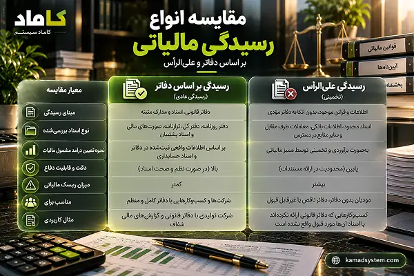 مقایسه انواع رسیدگی مالیاتی بر اساس دفاتر و علی‌الرأس